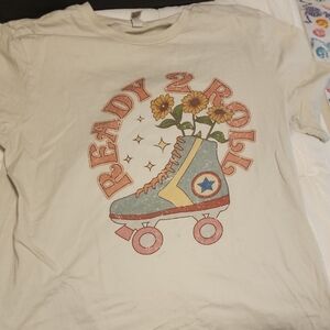 Bella Canvas Cream Graphic Tee with Roller Skate & Sunflowers